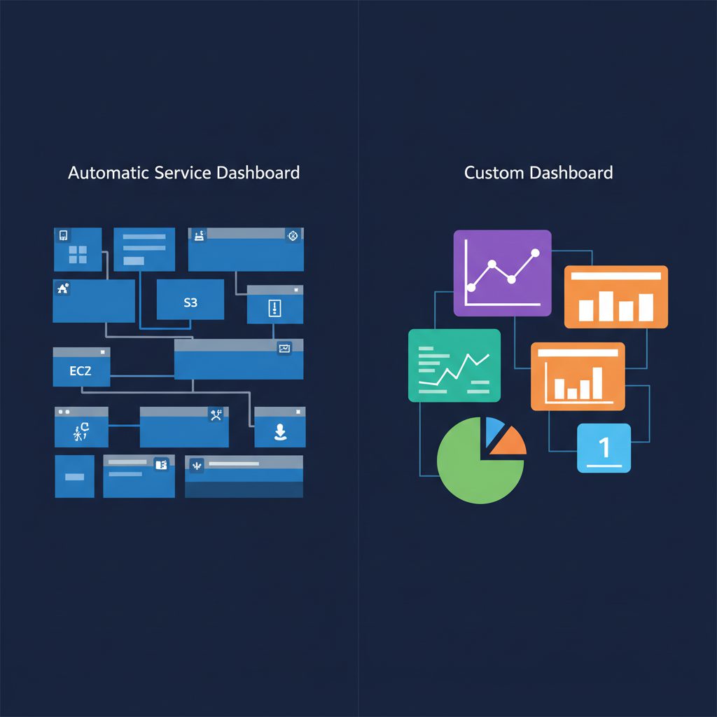 AWS CloudWatch dashboard overview showing automatic service dashboard on the left and custom dashboa