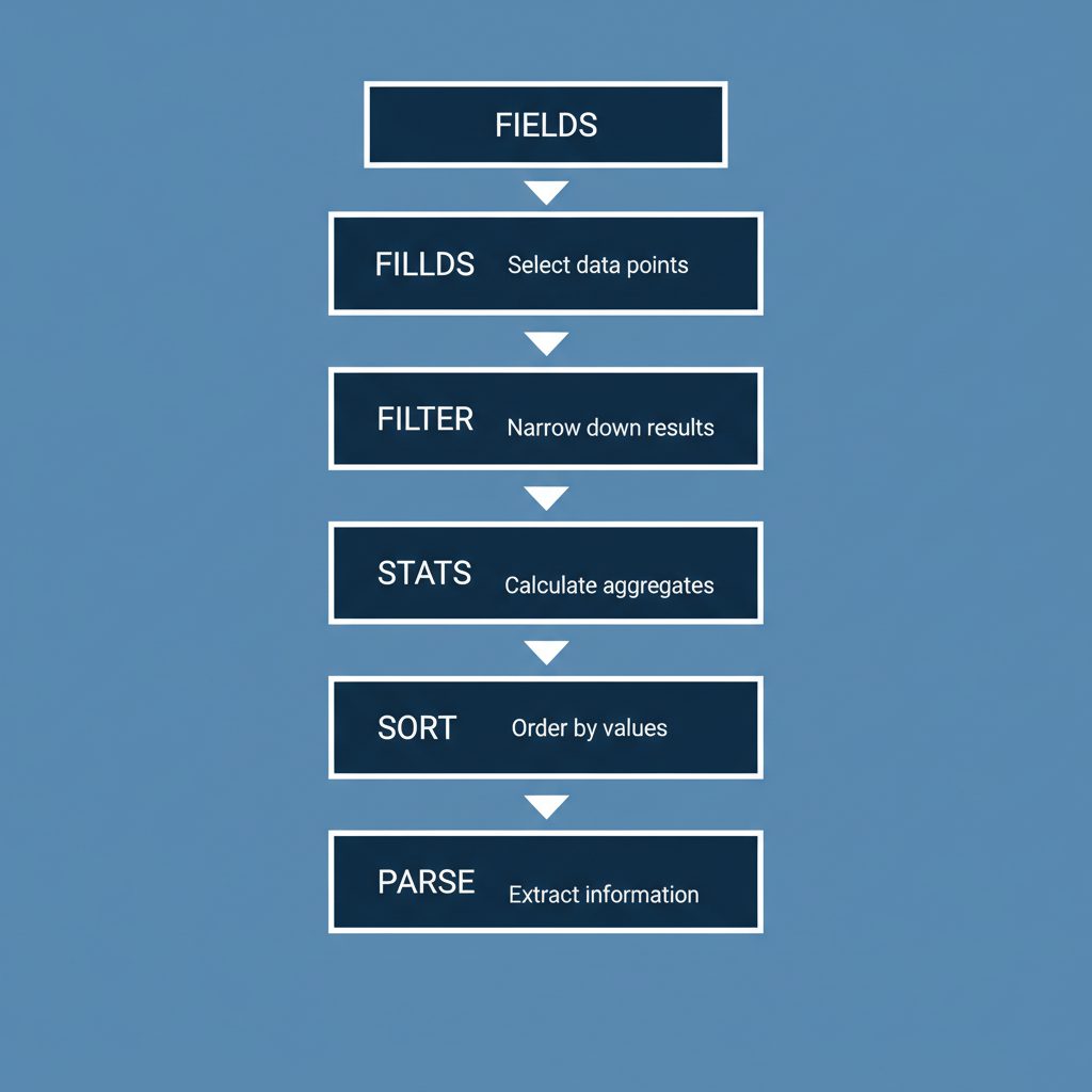 Five command blocks arranged vertically labeled