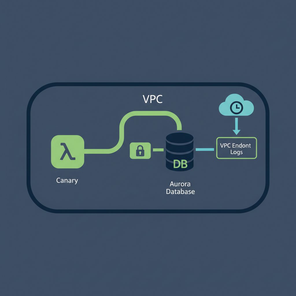 AWS VPC architecture diagram showing Canary Lambda function running inside a private subnet. VPC bou