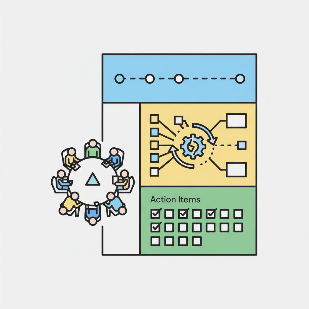 Postmortem document template with timeline, root cause analysis, action items checklist, collaborati