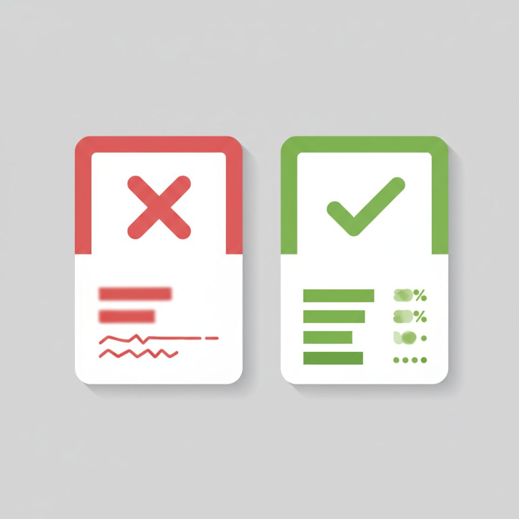 Two document cards side by side, left card labeled 