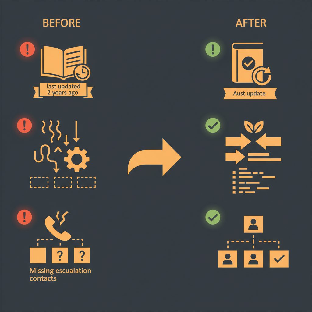 Three warning signs of documentation failure - outdated runbook with 